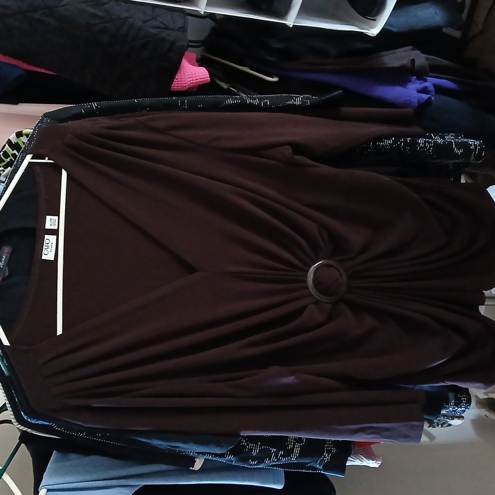 Cato Chocolate Brown Ring Detail Top Size 26/28W